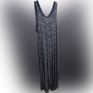 NATURAL LIFE Teal Floral Maxi Jumpsuit with Pink Accents